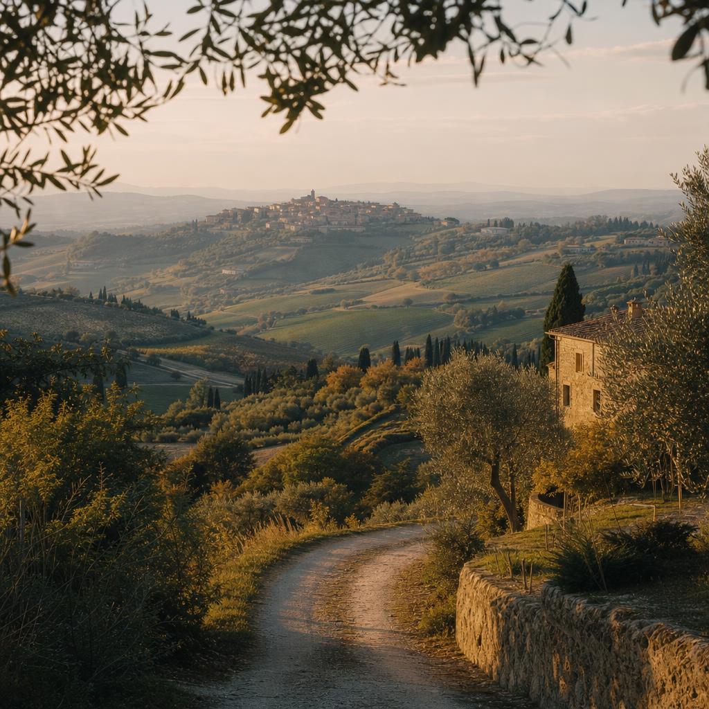 Tuscany rolling hills and cypress landscape in soft light